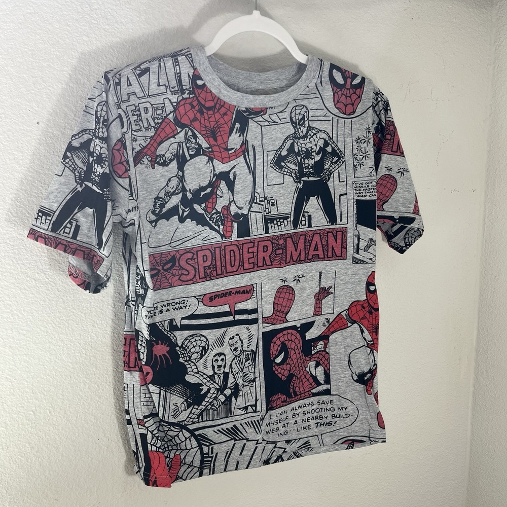 Marvel Spider-Man T-Shirt Boys Size M 12 Gray Comic Book Graphic Short Sleeve